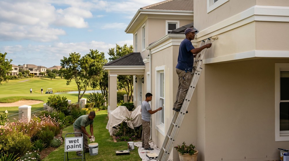 Professional estate painters painting a luxury golf estate home on the Century City area